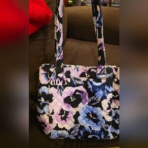 Vera Bradley Grand Tote in Plum Pansies. Quilted Multistrap Shoulder HandBag